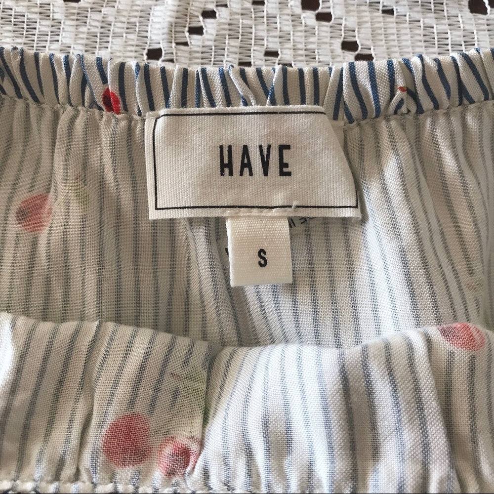 🆕 Cherry Printed Stripes Ruffle Off Shoulder Top - Picture 3 of 3